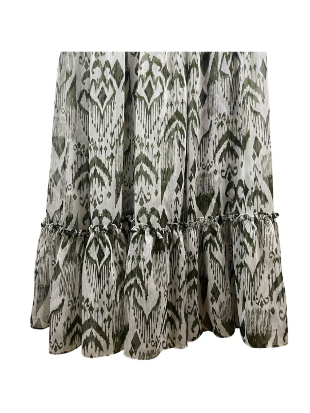 MISA Los Angeles Hadeya Green White Ikat Print Tiered Midi Dress Ruffles Small - Picture 4 of 13